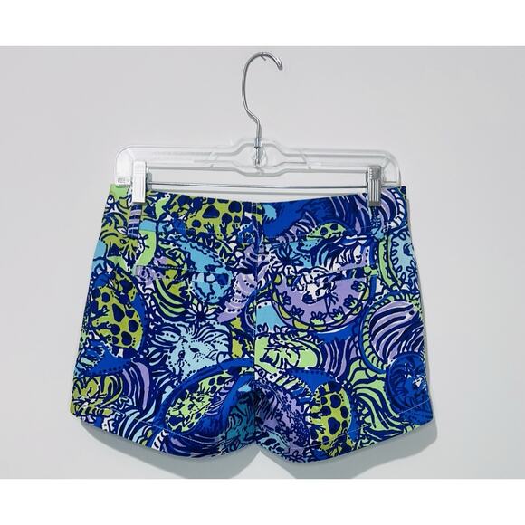 Lilly Pulitzer The Callahan Shorts Womens 00 Cotton Blue Violet Floral Pockets - Picture 2 of 8